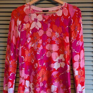 Orange and pink floral cotton/rayon pullover sweater by Talbots - small petite.